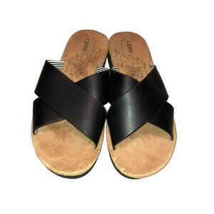 BLACK IZOD CRISSCROSS LEATHER SANDALS SIZE 6.5 ALYSSA BLACK SLIDE ON WOMENS
